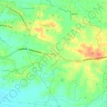 Mappa topografica Elappully, altitudine, rilievo