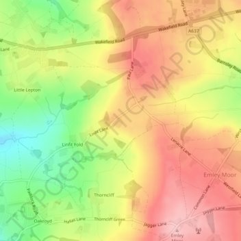 Mappa topografica Linfit Hill, altitudine, rilievo