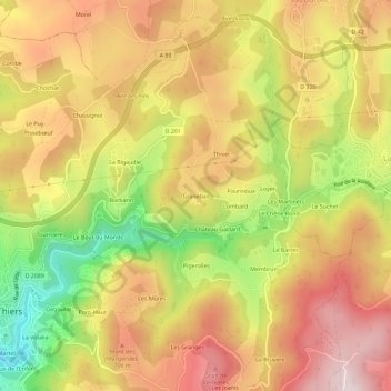Mappa topografica Granetias, altitudine, rilievo