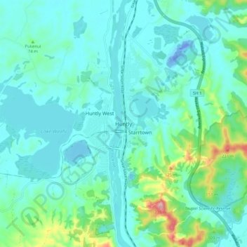 Mappa topografica Huntly, altitudine, rilievo