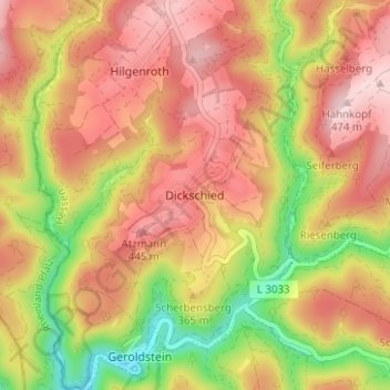 Mappa topografica Dickschied, altitudine, rilievo