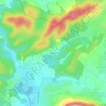 Mappa topografica Genéchier, altitudine, rilievo