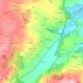 Mappa topografica Vilei, altitudine, rilievo