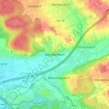 Mappa topografica Weichendorf, altitudine, rilievo