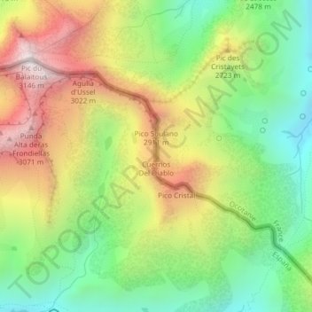 Mappa topografica Cuernos Del Diablo, altitudine, rilievo