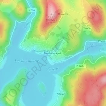 Mappa topografica Menhir de la Barraque, altitudine, rilievo
