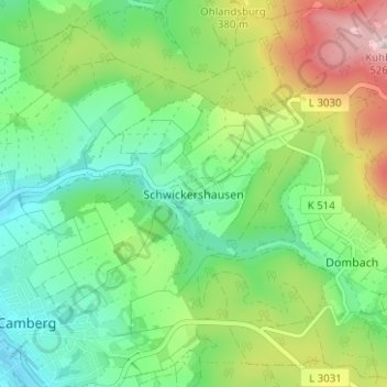 Mappa topografica Schwickershausen, altitudine, rilievo