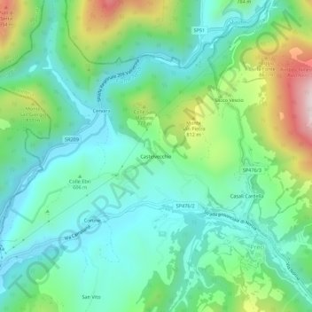 Mappa topografica Castelvecchio, altitudine, rilievo
