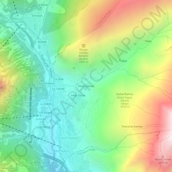 Mappa topografica Villair Damon, altitudine, rilievo