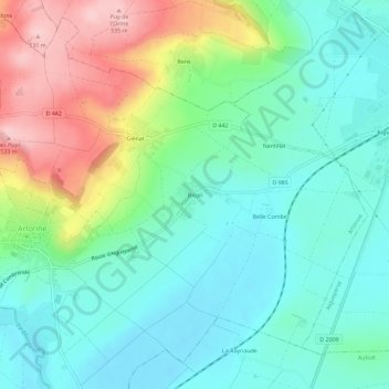 Mappa topografica Bicon, altitudine, rilievo