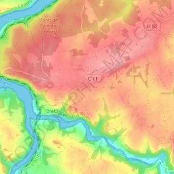 Mappa topografica Penhoat, altitudine, rilievo