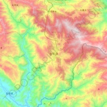 Mappa topografica 金平县, altitudine, rilievo