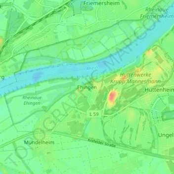 Mappa topografica Ehingen, altitudine, rilievo