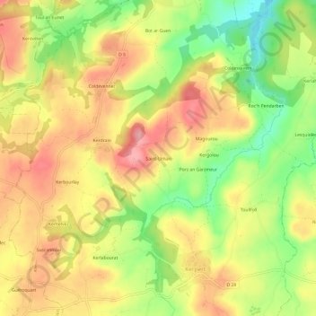 Mappa topografica Saint-Urnan, altitudine, rilievo