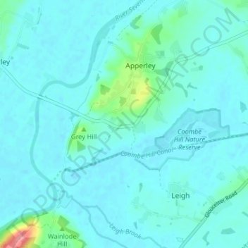 Mappa topografica Lower Apperley, altitudine, rilievo