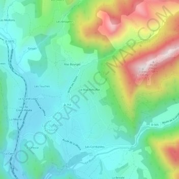 Mappa topografica Le Mas Rebuffat, altitudine, rilievo