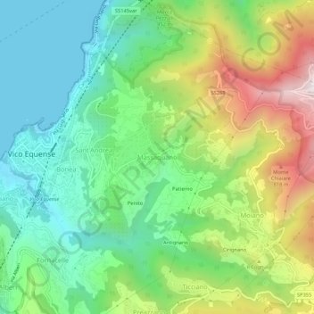Mappa topografica Massaquano, altitudine, rilievo