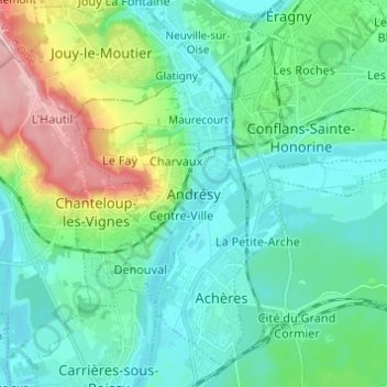 Mappa topografica Andrésy, altitudine, rilievo