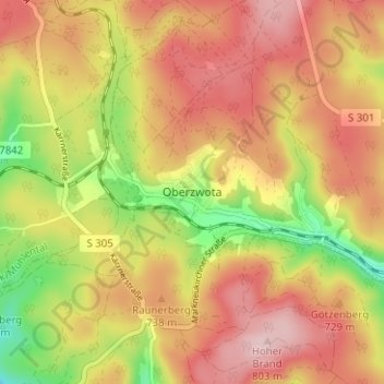 Mappa topografica Oberzwota, altitudine, rilievo