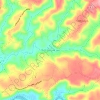 Mappa topografica Nelliyadukkam, altitudine, rilievo
