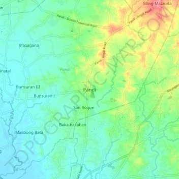 Mappa topografica Pandi, altitudine, rilievo