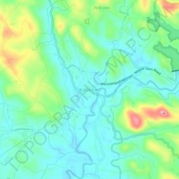 Mappa topografica Kallikkad, altitudine, rilievo
