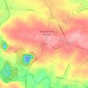 Mappa topografica Penns Park, altitudine, rilievo