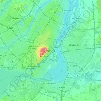Mappa topografica Montréal, altitudine, rilievo