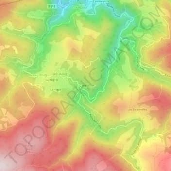 Mappa topografica Canjelieu, altitudine, rilievo