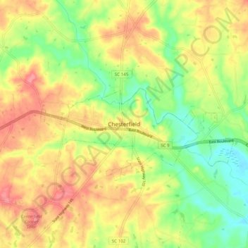 Mappa topografica Chesterfield, altitudine, rilievo