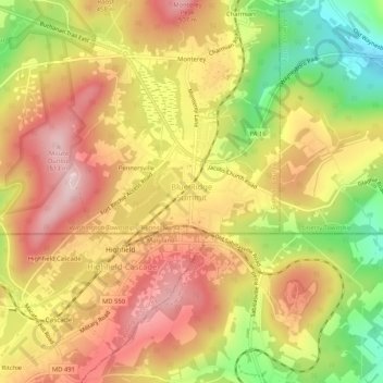 Mappa topografica Blue Ridge Summit, altitudine, rilievo