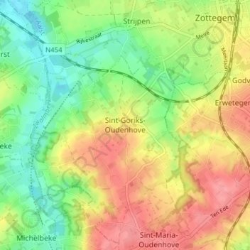 Mappa topografica Sint-Goriks-Oudenhove, altitudine, rilievo
