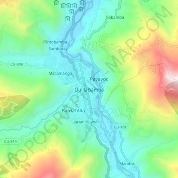 Mappa topografica Quillabamba, altitudine, rilievo
