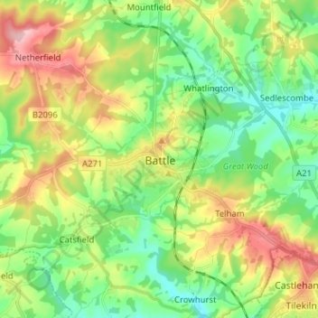 Mappa topografica Battle, altitudine, rilievo