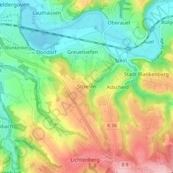 Mappa topografica Striefen, altitudine, rilievo