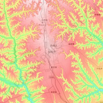 Mappa topografica 庆阳市, altitudine, rilievo