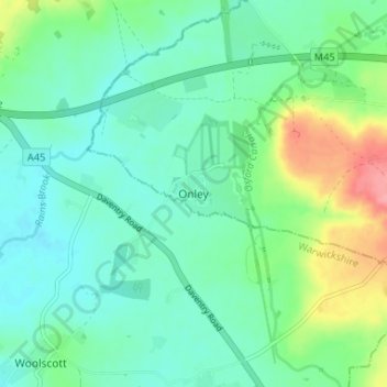 Mappa topografica Onley, altitudine, rilievo