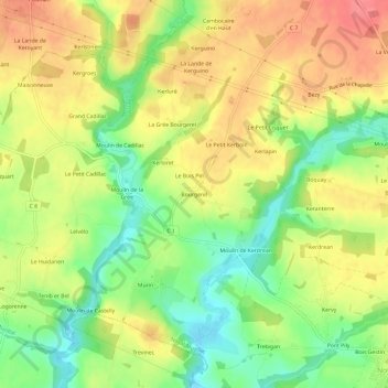Mappa topografica Bourgerel, altitudine, rilievo