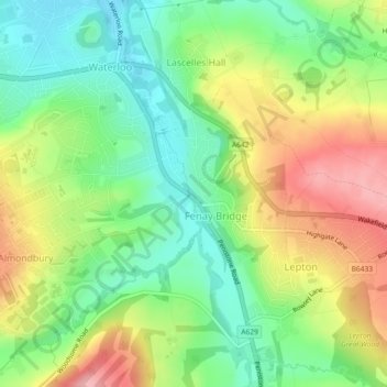 Mappa topografica Fenay Bridge, altitudine, rilievo