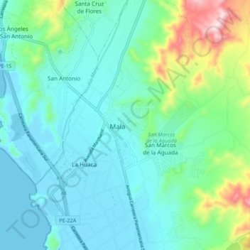 Mappa topografica Mala, altitudine, rilievo