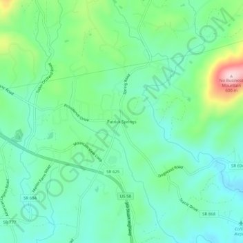 Mappa topografica Patrick Springs, altitudine, rilievo