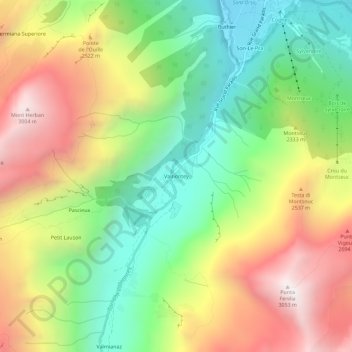 Mappa topografica Valnontey, altitudine, rilievo