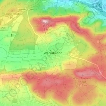 Mappa topografica Warmbronn, altitudine, rilievo