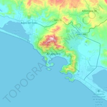 Mappa topografica Acapulco, altitudine, rilievo
