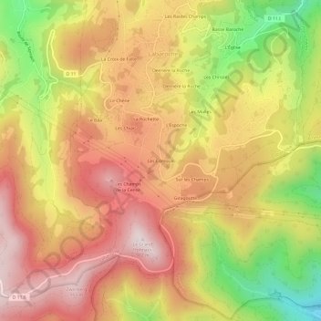 Mappa topografica Les Coreaux, altitudine, rilievo