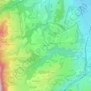 Mappa topografica La Bouvière, altitudine, rilievo