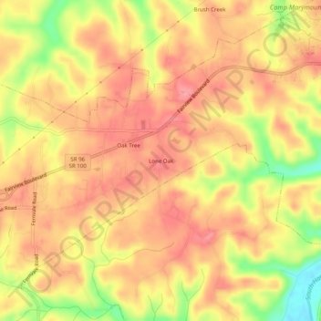 Mappa topografica Lone Oak, altitudine, rilievo
