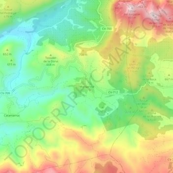 Mappa topografica Margarida, altitudine, rilievo