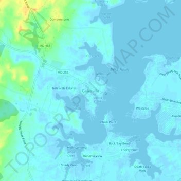Mappa topografica Galesville, altitudine, rilievo