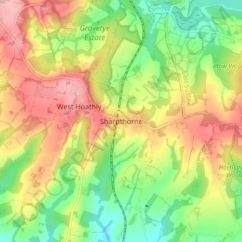 Mappa topografica Sharpthorne, altitudine, rilievo